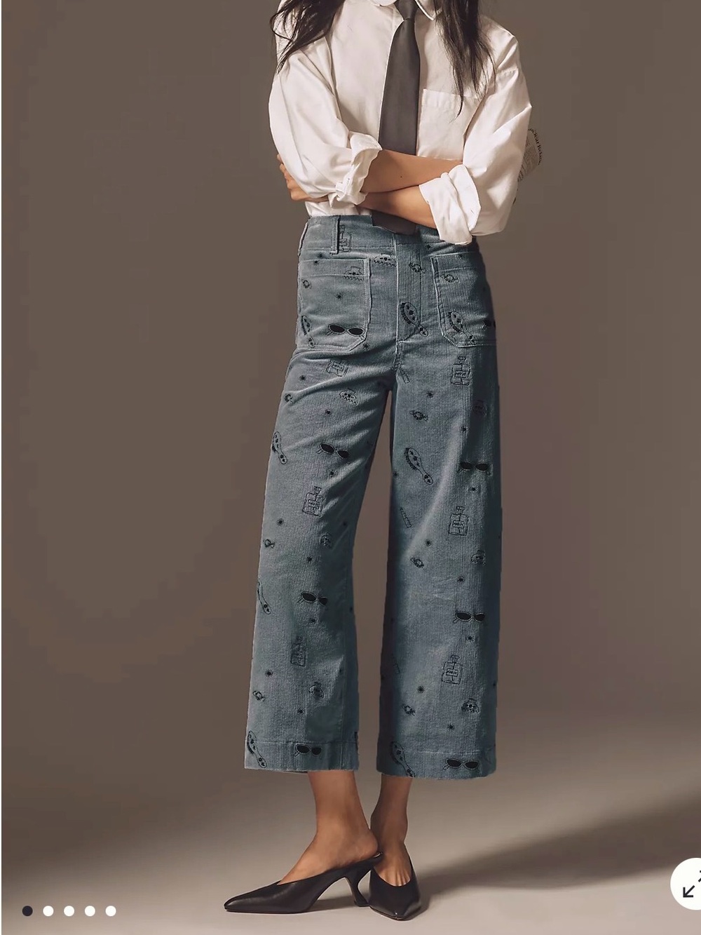 Maeve The Colette Crop Wide-Leg Embroidered Corduroy Pants Blue size 27